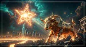 This image shows a bull and texas stock exchange.