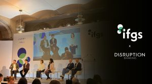 This image shows a panel session at the Innovate Finance Global Summit 2026 at the Guildhall in London.