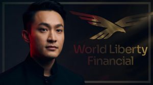 This image shows Justin Sun and the World Liberty Financial logo.